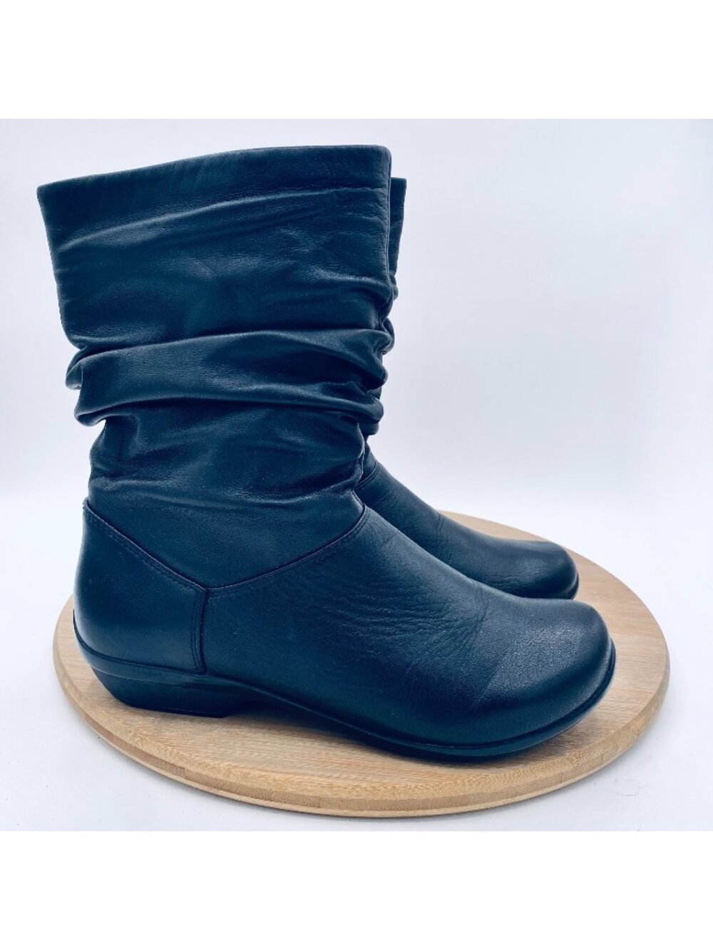Dansko Boots Womens 5.5 36 Black Leather Slip On Devin Ankle Booties Ruched